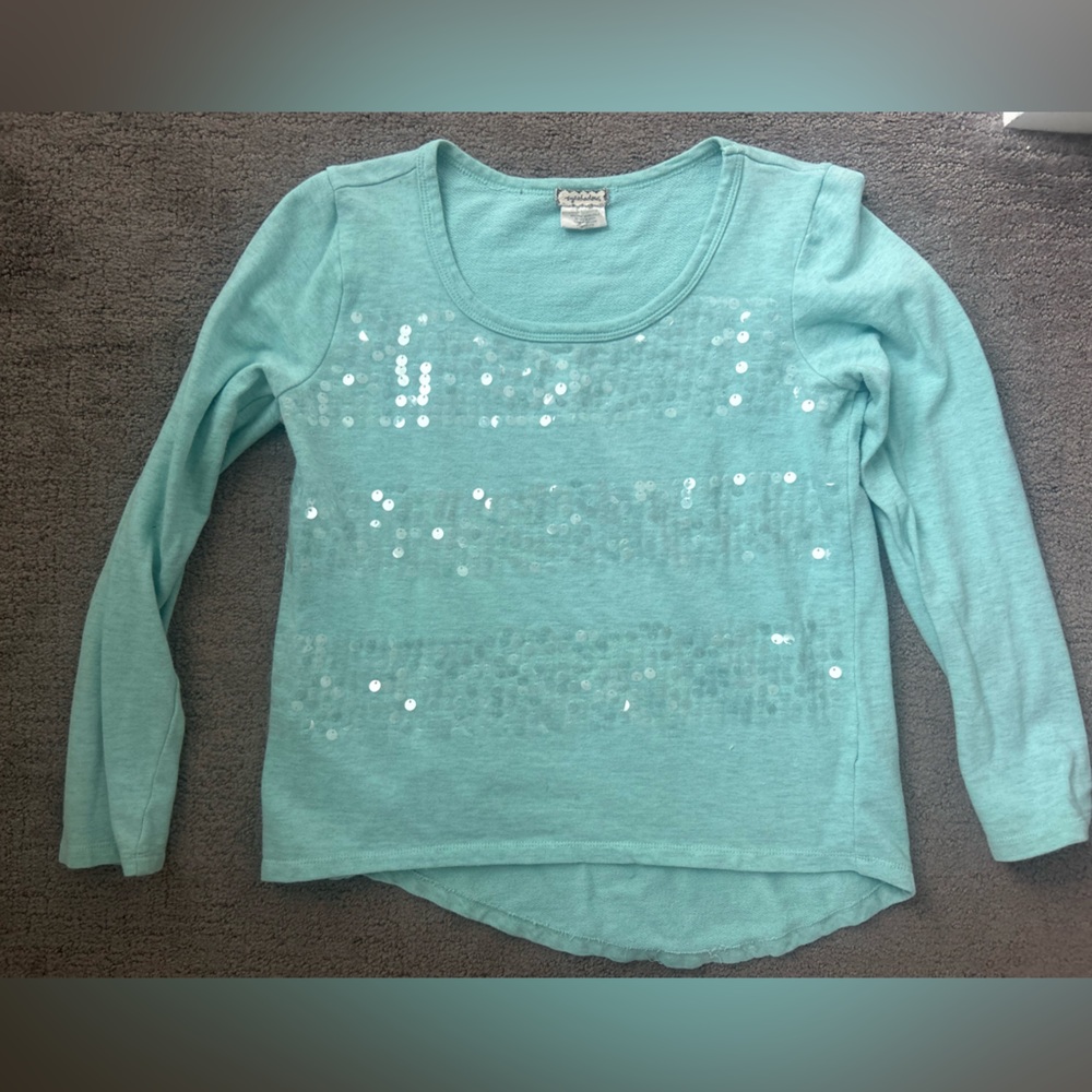 Eyeshadow Teal Sequin Sweatshirt | Size S | Sparkly Y2K Cozy Pullover